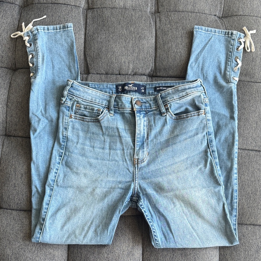 Hollister Women's Lace-Up Light Blue Skinny Jeans